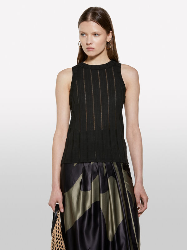 Débardeur côtelé noir coupe slim - hauts pour femme | Sisley
