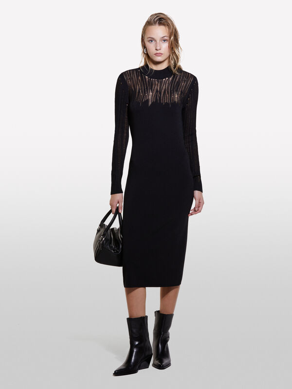 Robe longue noire en maille - robes longues pour femme | Sisley