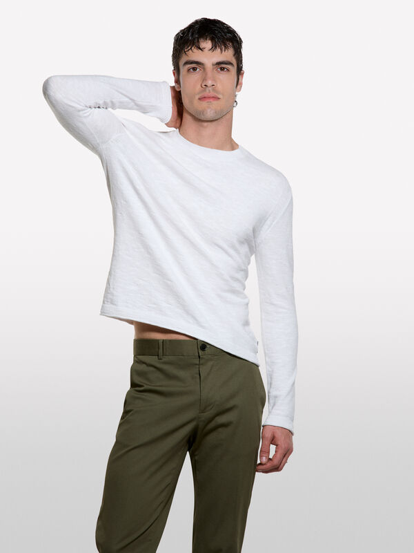 Pull regular blanc &agrave; col rond - t-shirts &agrave; manches longues pour homme | Sisley