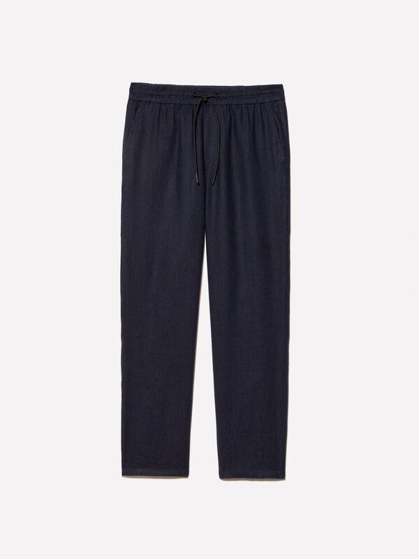 Pantalon de jogging bleu foncé 100 % lin Pantalon de jogging bleu foncé 100 % lin - pantalons de jogging pour homme | Sisley