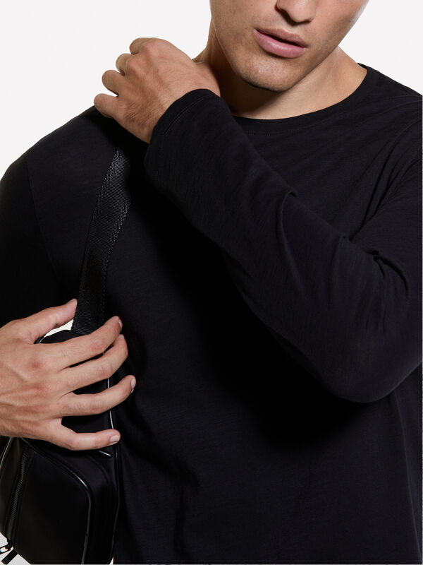 T-shirt ajusté noir 100 % coton - t-shirts à manches longues pour homme | Sisley