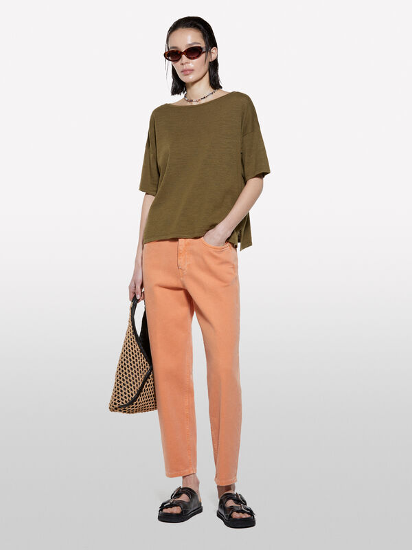 T-shirt overfit en maille vert militaire - t-shirts à manches courtes pour femme | Sisley