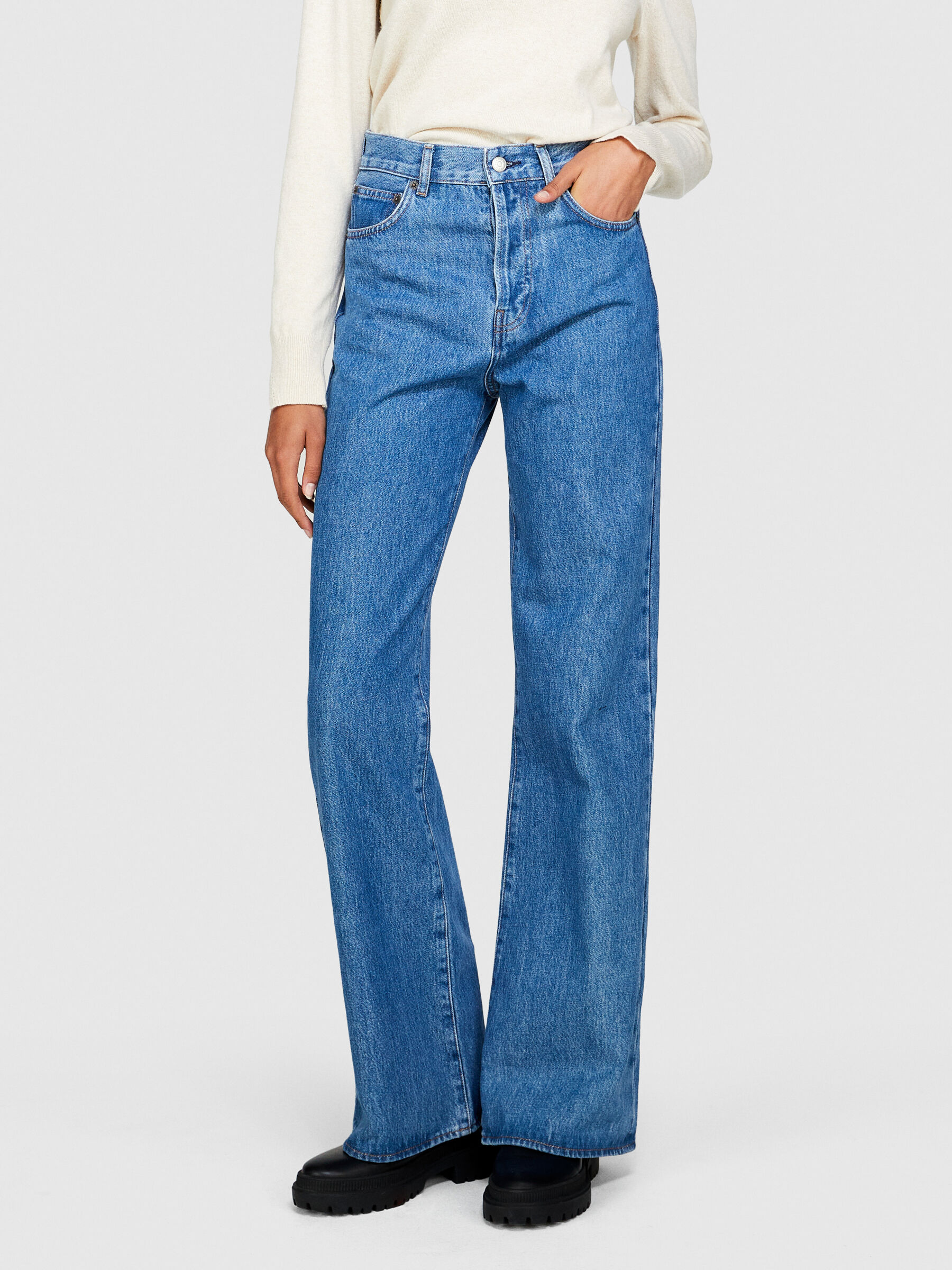 Jeans taille haute Bleu Sisley