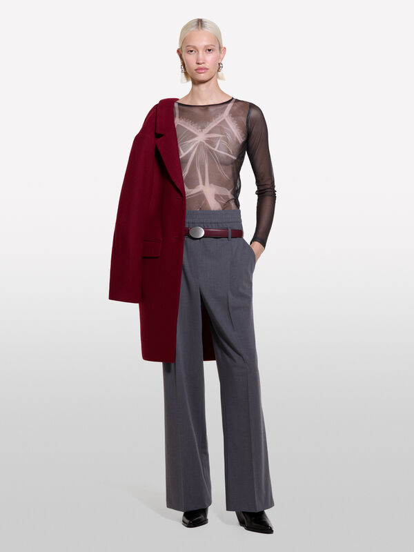 T-shirt noir en tulle à imprimé - t-shirts à manches longues pour femme | Sisley