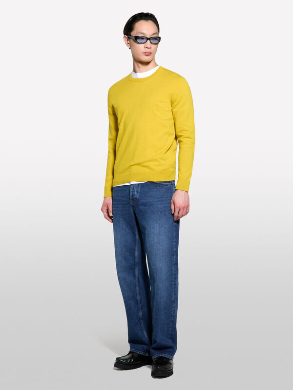 Pull coupe regular jaune citron - pulls col rond pour homme | Sisley