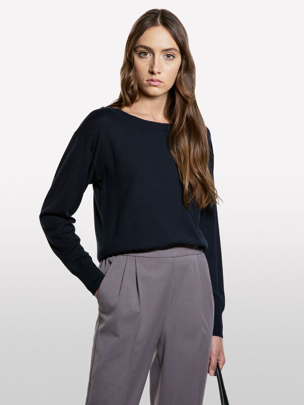 Pull bleu foncé à encolure bateau - pulls à encolure bateau pour femme | Sisley