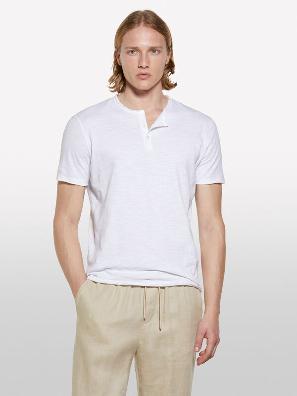 T-shirt blanc à col tunisien - t-shirts à manches courtes pour homme | Sisley