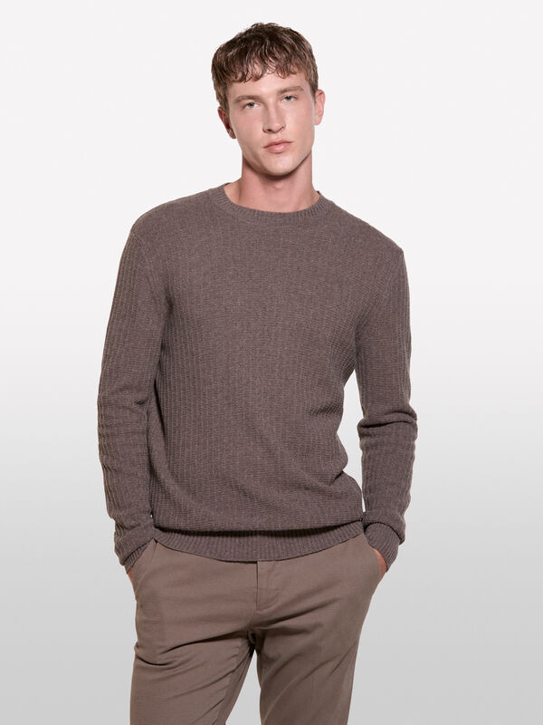Pull marron en maille 3D - pulls col rond pour homme | Sisley