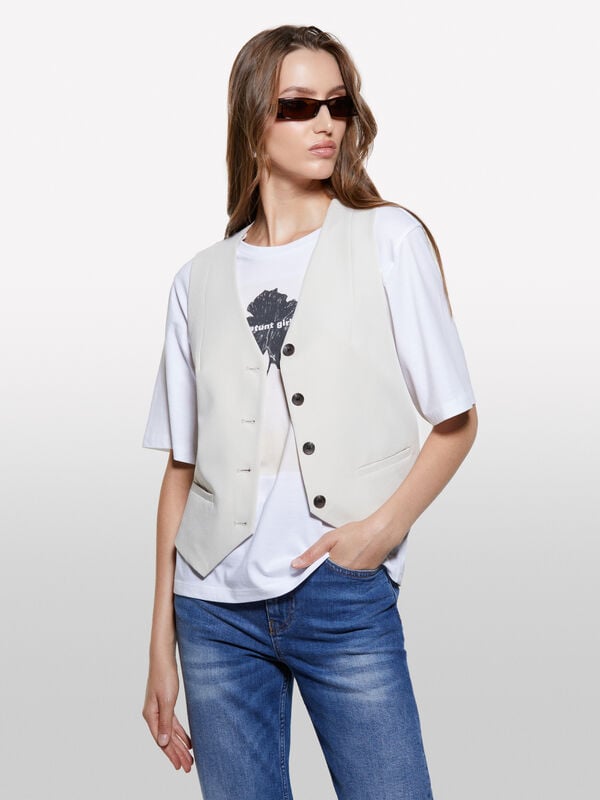 Gilet beige coupe slim - vestes et doudounes sans manches pour femme | Sisley