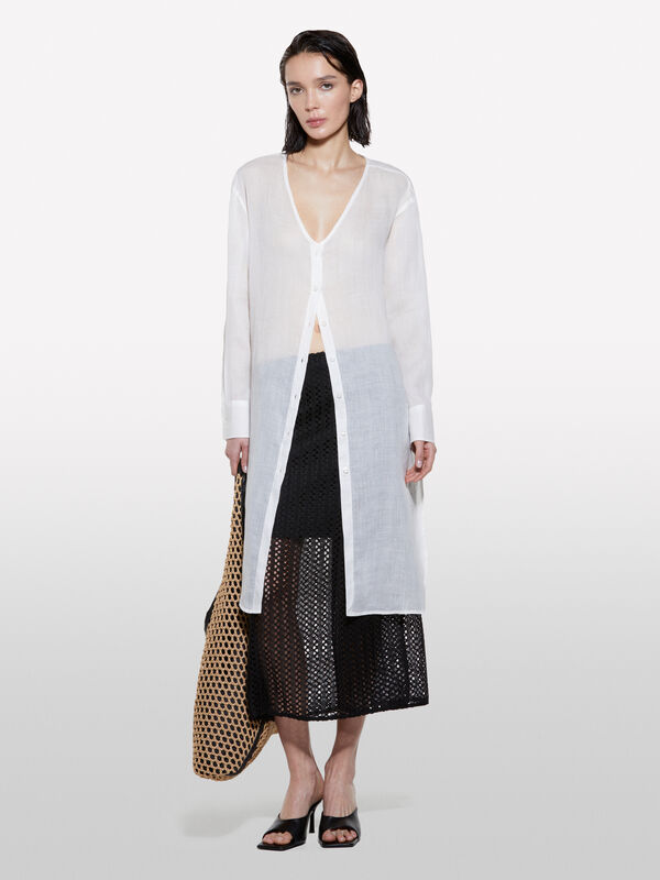Chemise longue blanche avec fentes - chemises pour femme | Sisley