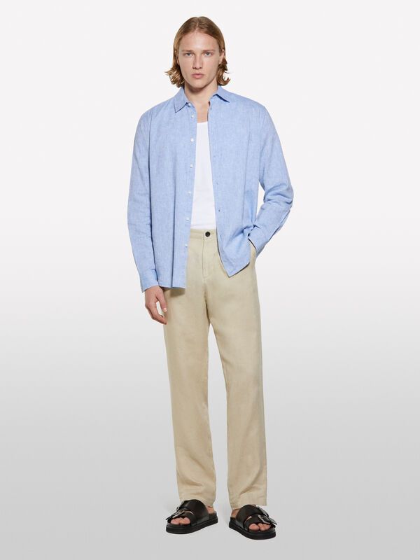 Chemise en lin mélangé bleu clair Chemise en lin mélangé bleu clair - chemises regular pour homme | Sisley