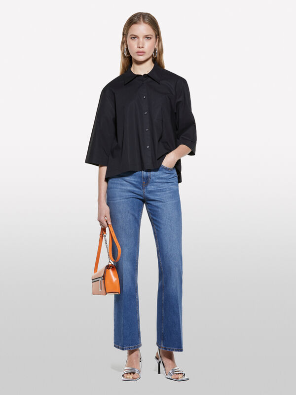 Chemise courte noire à plis - chemises pour femme | Sisley
