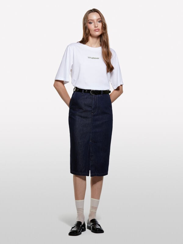 T-shirt blanc avec imprimé lettrage - t-shirts à manches courtes pour femme | Sisley