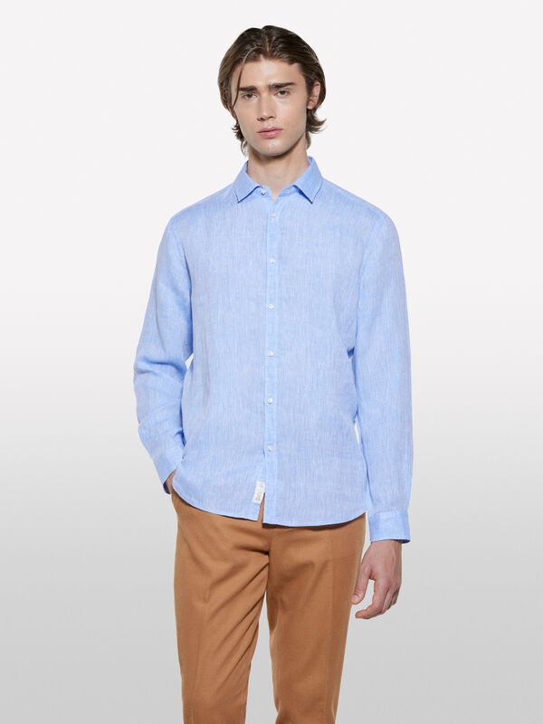 Chemise bleu clair 100 % lin - chemises regular pour homme | Sisley
