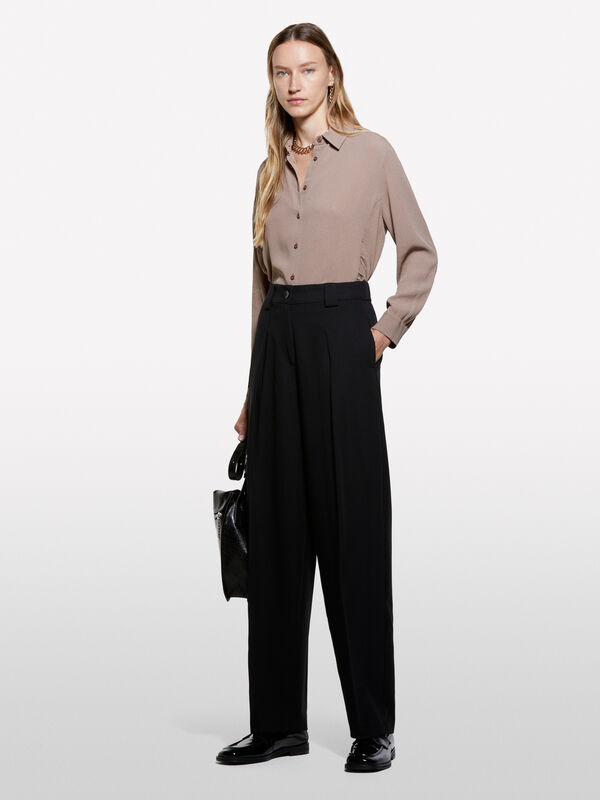 Pantalon palazzo noir à plis - pantalons palazzo pour femme | Sisley
