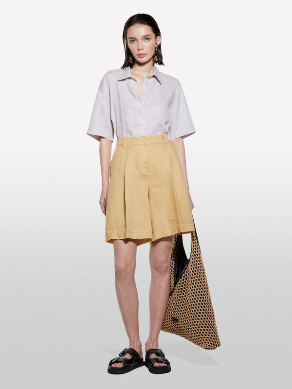 Bermuda moutarde en 100% lin Bermuda moutarde en 100% lin - shorts pour femme | Sisley