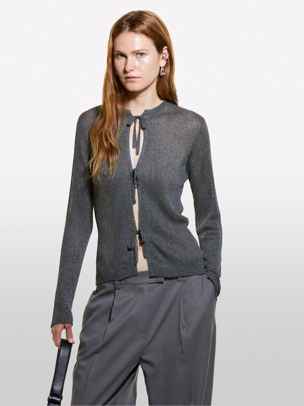 Gilet gris foncé à petits liens - cardigans pour femme | Sisley