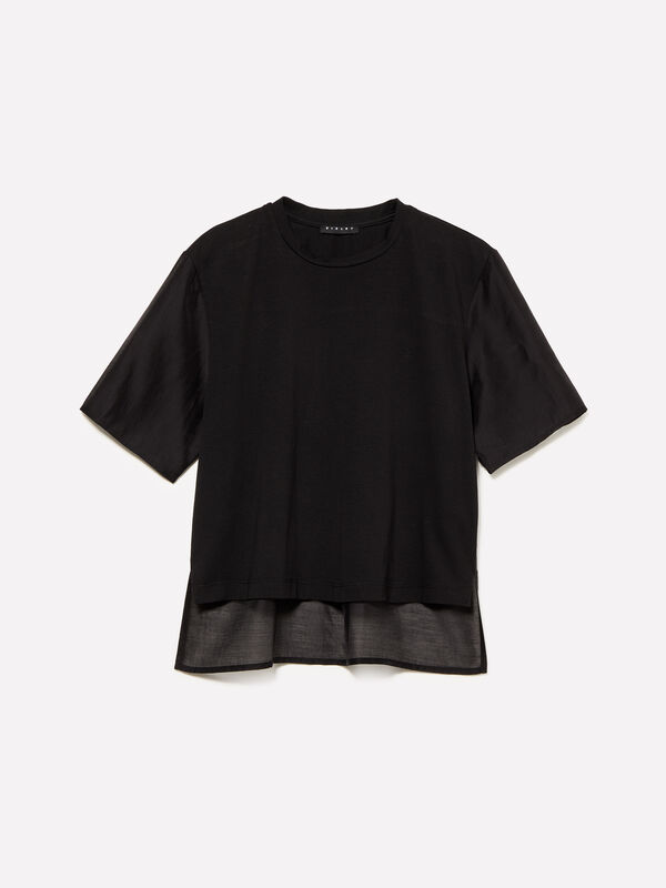 T-shirt noir avec transparence - t-shirts à manches courtes pour femme | Sisley