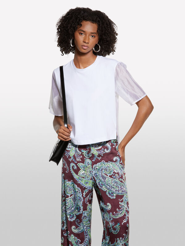 T-shirt blanc avec transparence - t-shirts à manches courtes pour femme | Sisley