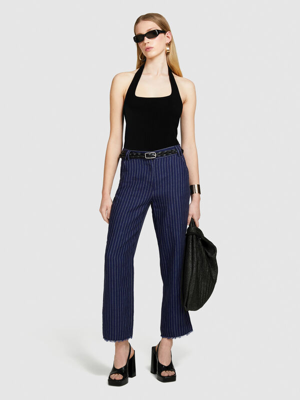 Pantalon rayé 100 % lin - pantalons regular pour femme | Sisley