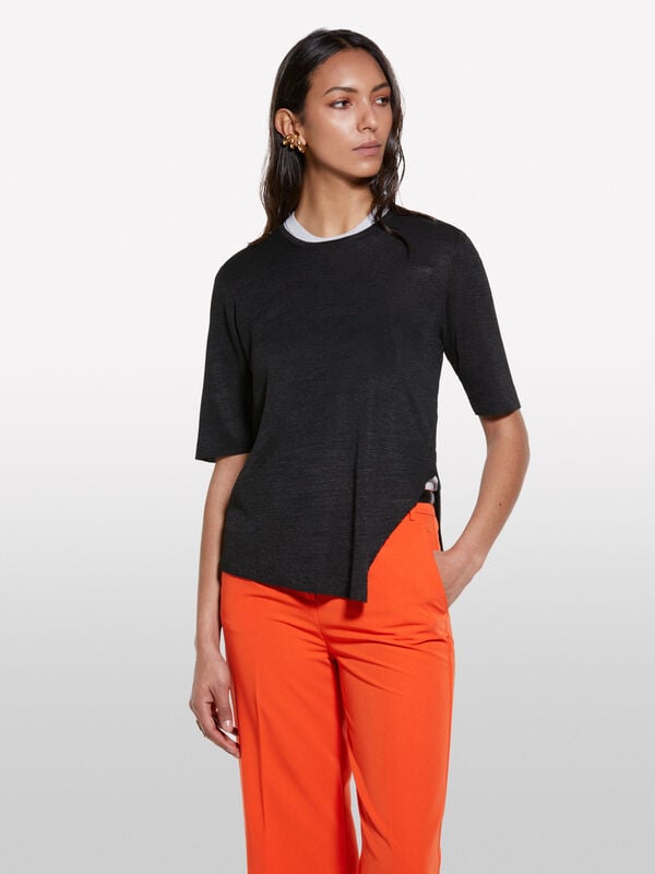 Pull noir à manches courtes - pulls col rond pour femme | Sisley