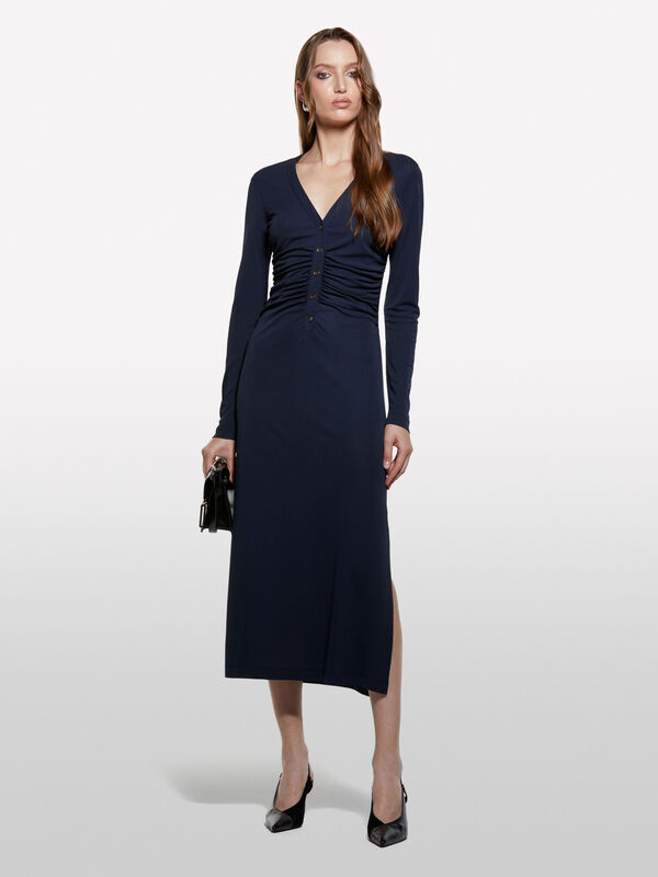 Robe bleu foncé avec fente - robes longues pour femme | Sisley