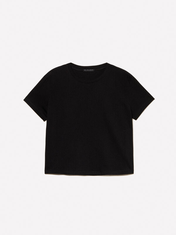 T-shirt noir coupe carrée T-shirt noir coupe carrée - t-shirts à manches courtes pour femme | Sisley