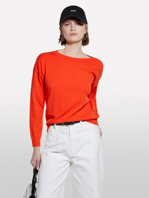 Pull rouge à encolure bateau - pulls à encolure bateau pour femme | Sisley