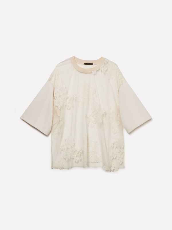 T-shirt en dentelle blanc crème T-shirt en dentelle blanc crème - t-shirts à manches courtes pour femme | Sisley