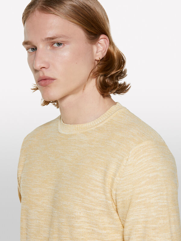 Pull jaune chiné - pulls col rond pour homme | Sisley