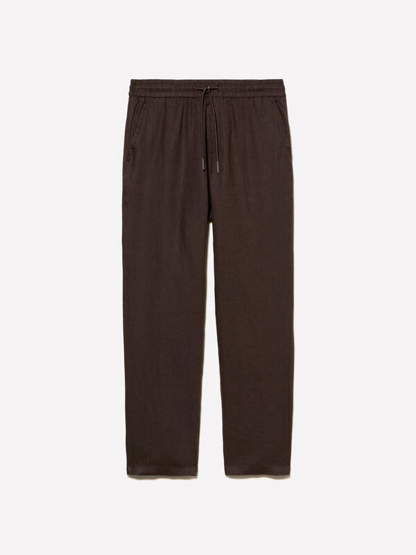 Pantalon de jogging marron foncé 100 % lin Pantalon de jogging marron foncé 100 % lin - pantalons de jogging pour homme | Sisley