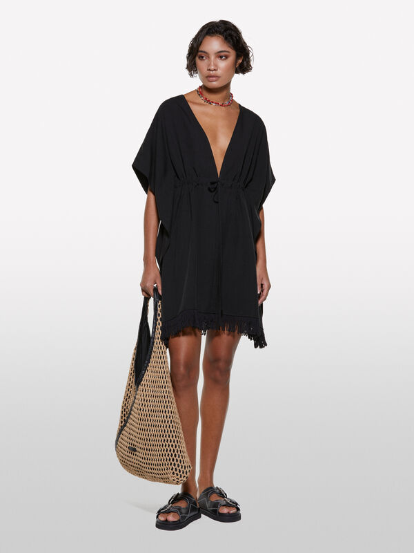 Caftan court noir - robes courtes pour femme | Sisley