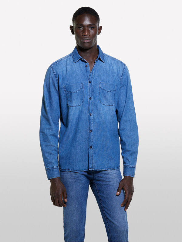 Chemise en jeans bleue coupe regular - chemises regular pour homme | Sisley