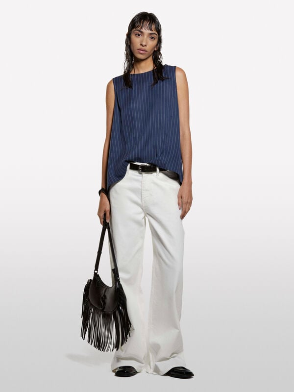 Jean blanc coupe large style 72 Jean blanc coupe large style 72 - jeans palazzo pour femme | Sisley