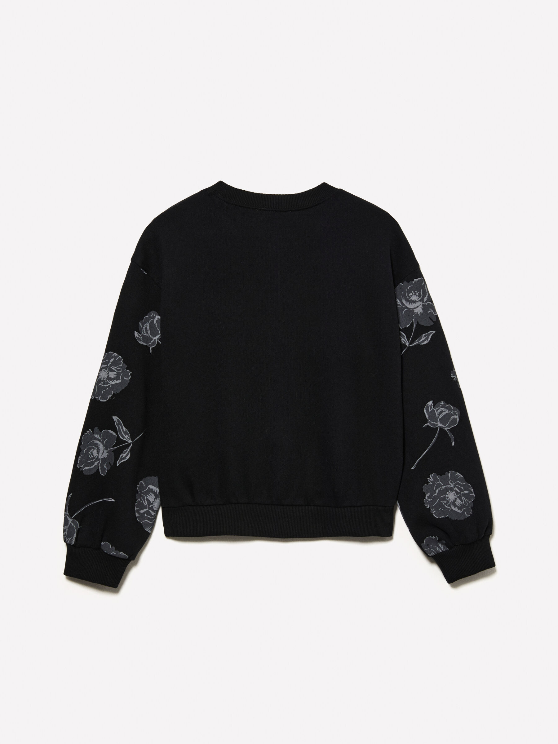 Sweat court noir a imprime floral et broderie Noir Sisley