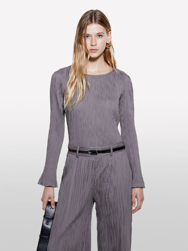 Blouse plissée gris foncé - blouses pour femme | Sisley