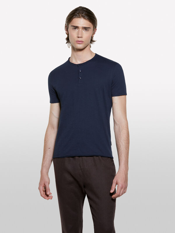 T-shirt bleu à col tunisien - t-shirts à manches courtes pour homme | Sisley