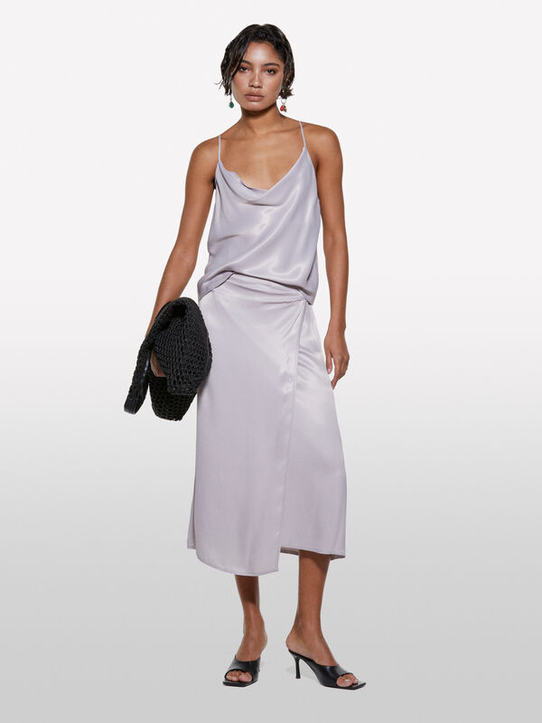 Jupe en satin gris - jupes midi, jupes mi-longues femme | Sisley