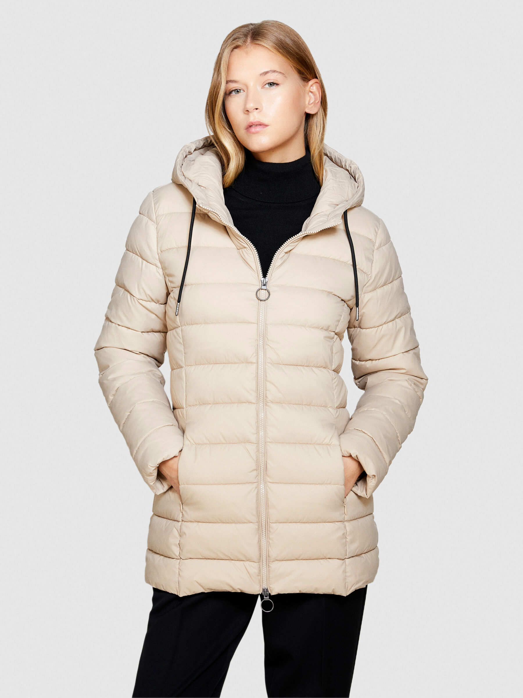 Doudoune midi capuche Beige Sisley