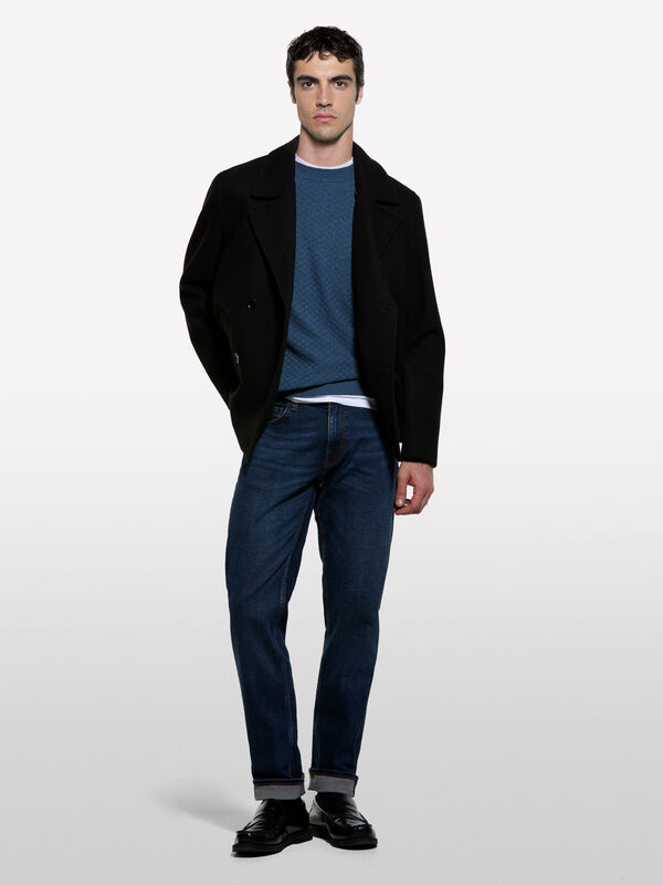 Pull bleu fonc&eacute; &agrave; col rond - pulls col rond pour homme | Sisley