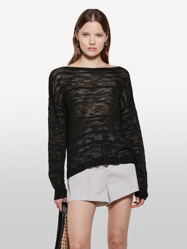 Pull rayé noir avec lurex - pulls à encolure bateau pour femme | Sisley