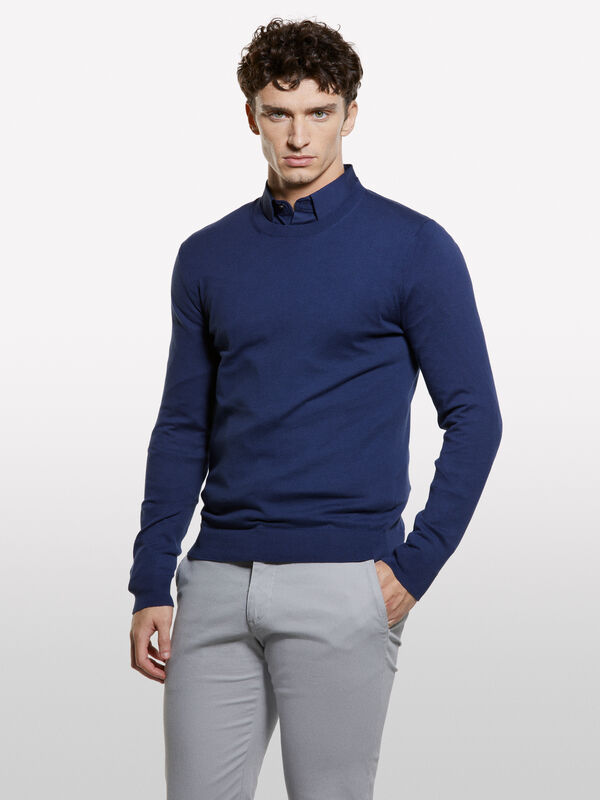 Pull bleu à col rond Pull bleu à col rond - pulls col rond pour homme | Sisley