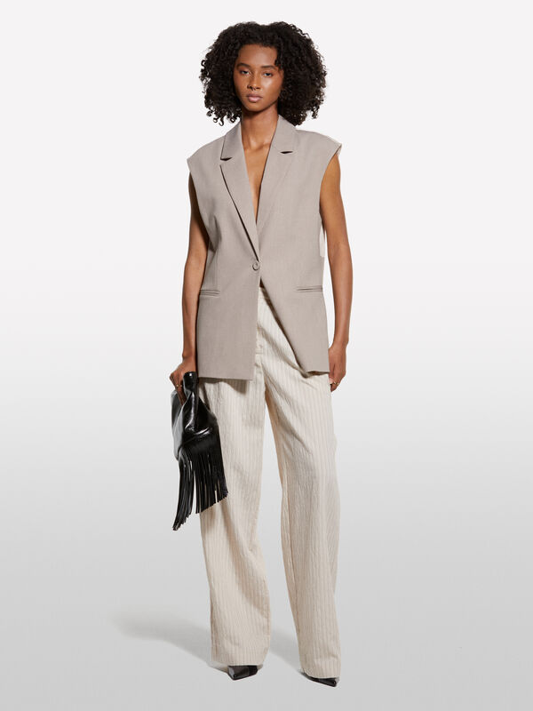 Pantalon rayé blanc crème - pantalons palazzo pour femme | Sisley