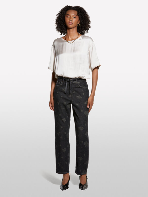 Jean noir imprimé coupe décontractée - jeans larges pour femme | Sisley