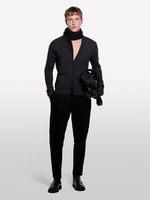Jogging noir en velours à bords-côtes - pantalons de jogging pour homme | Sisley
