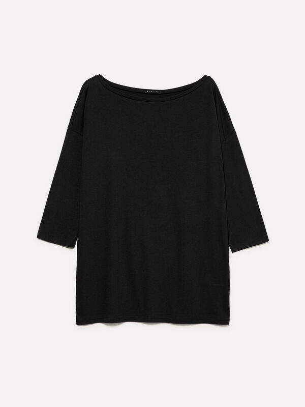 T-shirt noir à col bateau - t-shirts à manches longues pour femme | Sisley