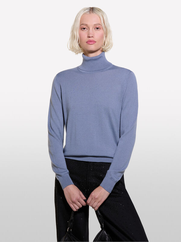 Pull col montant gris foncé en laine mélangée - pulls col montant pour femme | Sisley