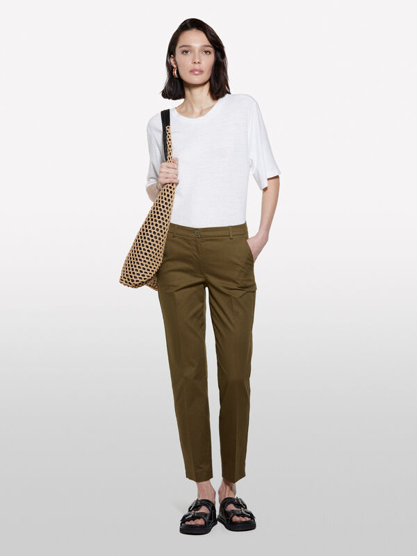 Chino coupe classique vert militaire - pantalons chinos pour femme | Sisley