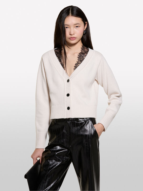 Gilet crème avec dentelle - cardigans pour femme | Sisley