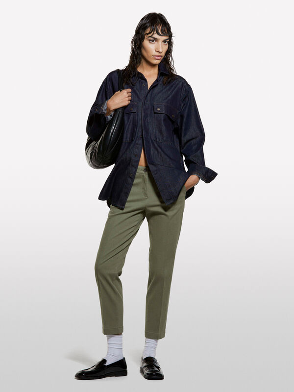 Pantalon chino cigarette vert foncé - pantalons skinny pour femme | Sisley